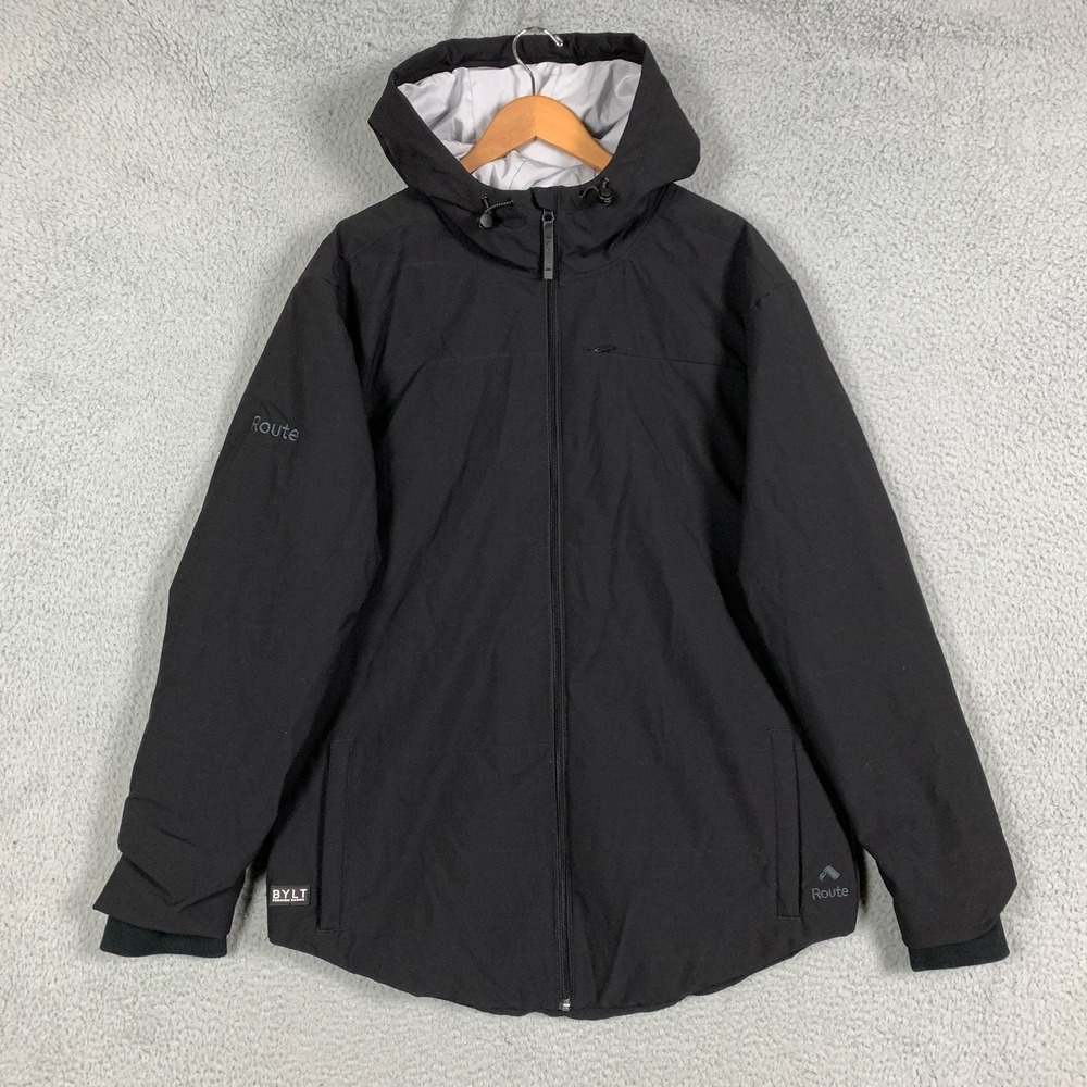 BYLT Drop Cut Puffer Jacket Mens XL Black Premium Basics Hooded Zip Up Insulated